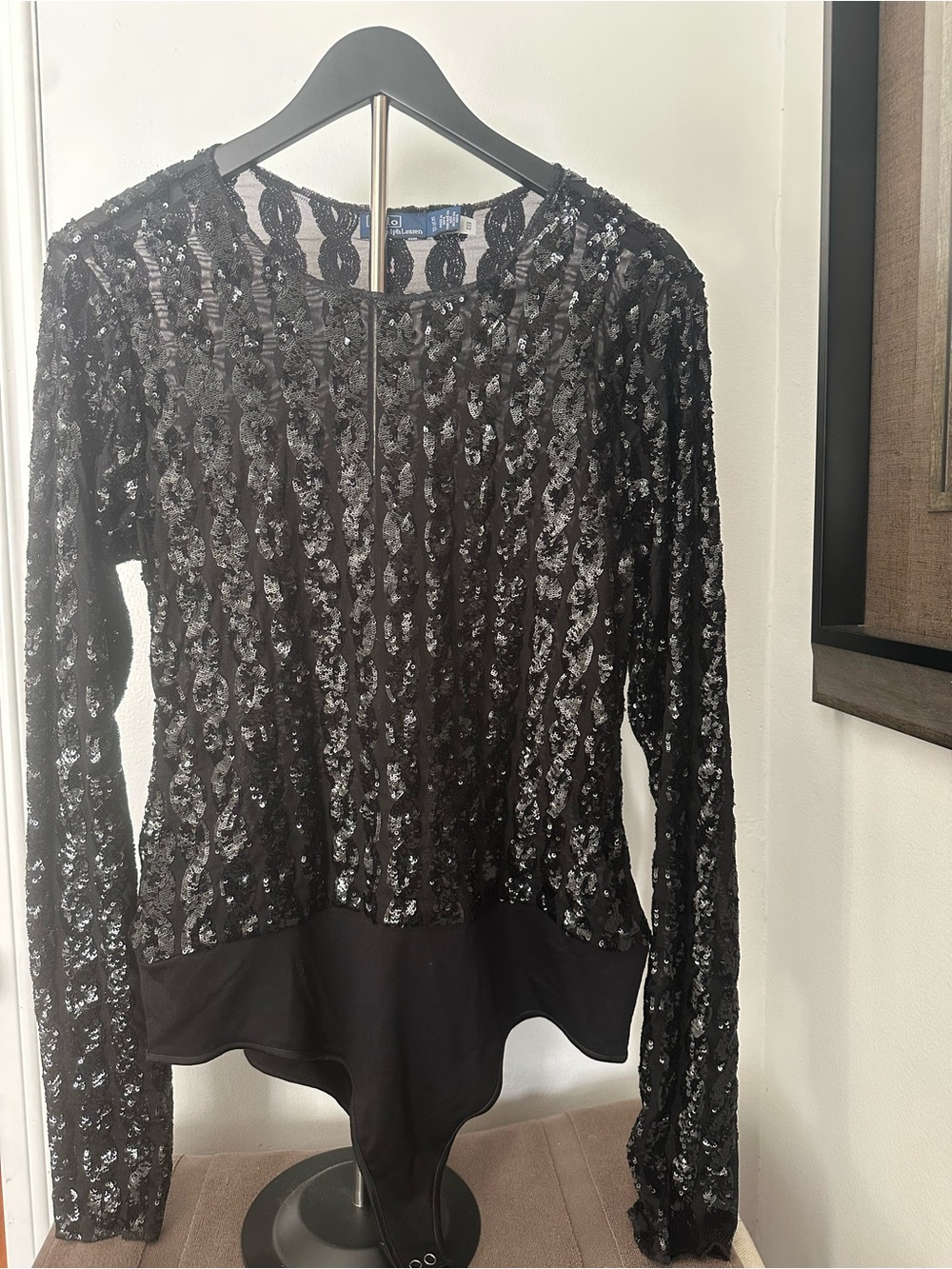 Polo Ralph Lauren Cable Sequin Long Sleeve Bodysuit black size XL - Picture 5 of 13